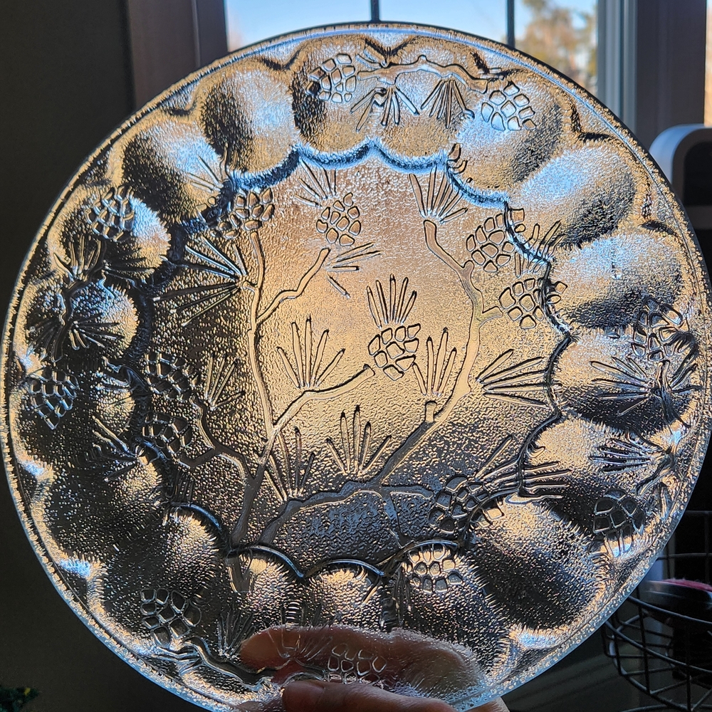 Clear Glass Ponderosa Pine Cone Pattern Deviled Egg Dish Plate